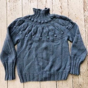 Hand knit slate blue soft wool sweater/beautiful